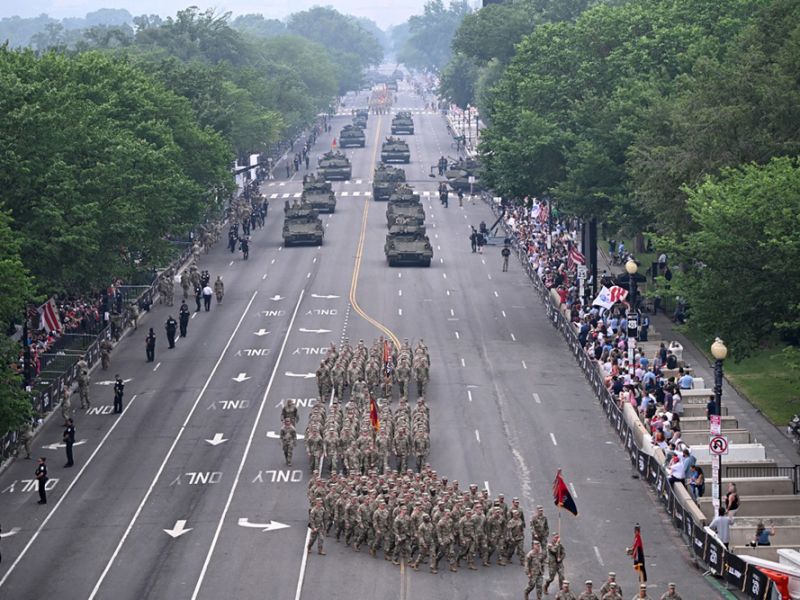 Trump flexes military might at parade as protests sweep US